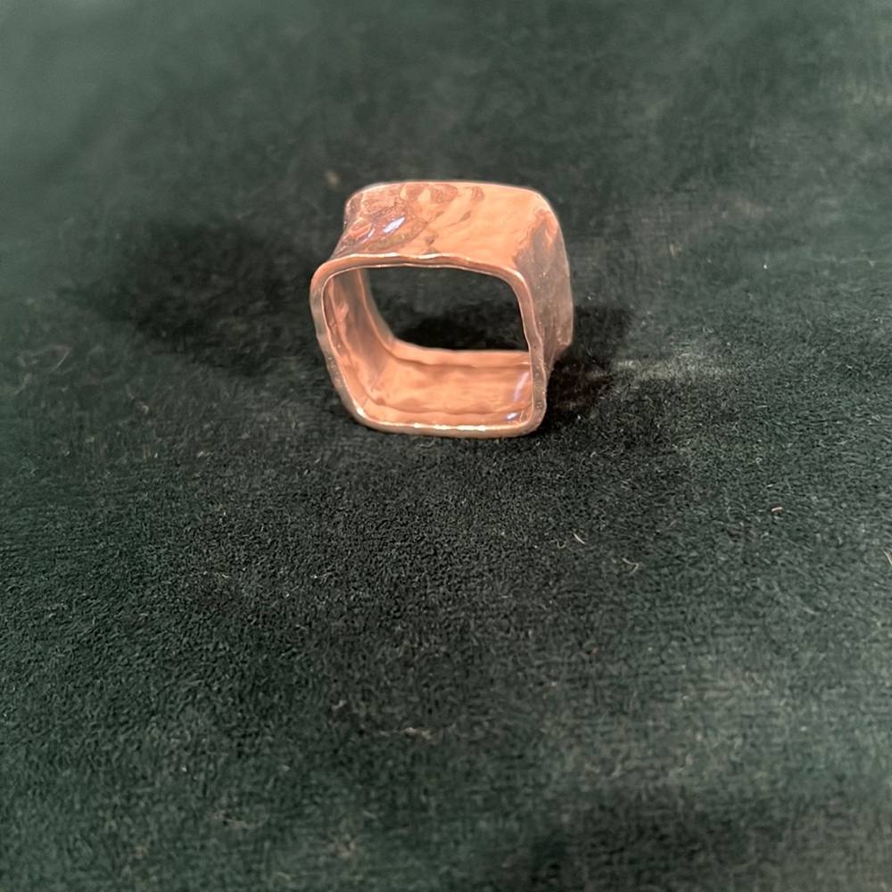 Square Hammered Silver Ring - image 1